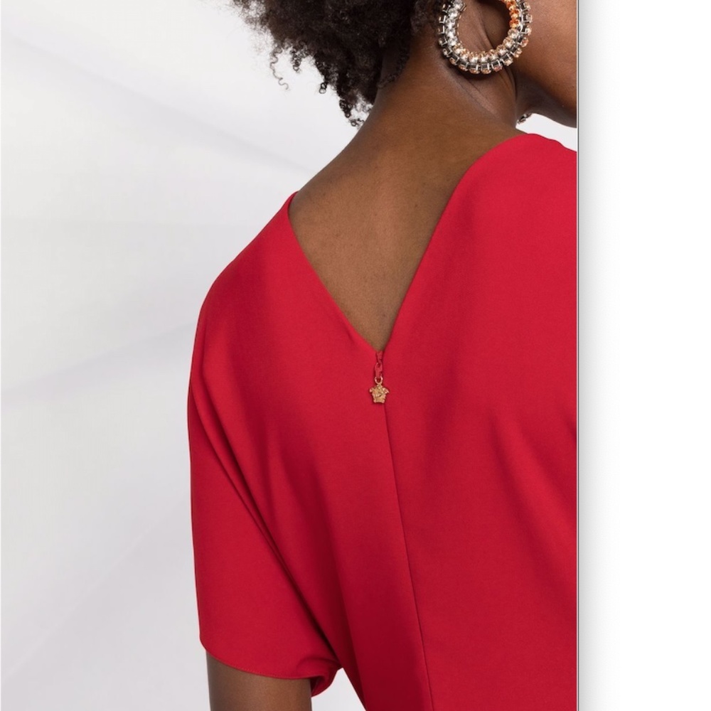 Versace Red with Tag Asymmetric Midi Cocktail Dress